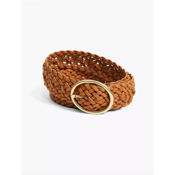 Lane Bryant Woven Tan Leather-Feel Belt with Gold O-Ring Buckle NWT main image 4